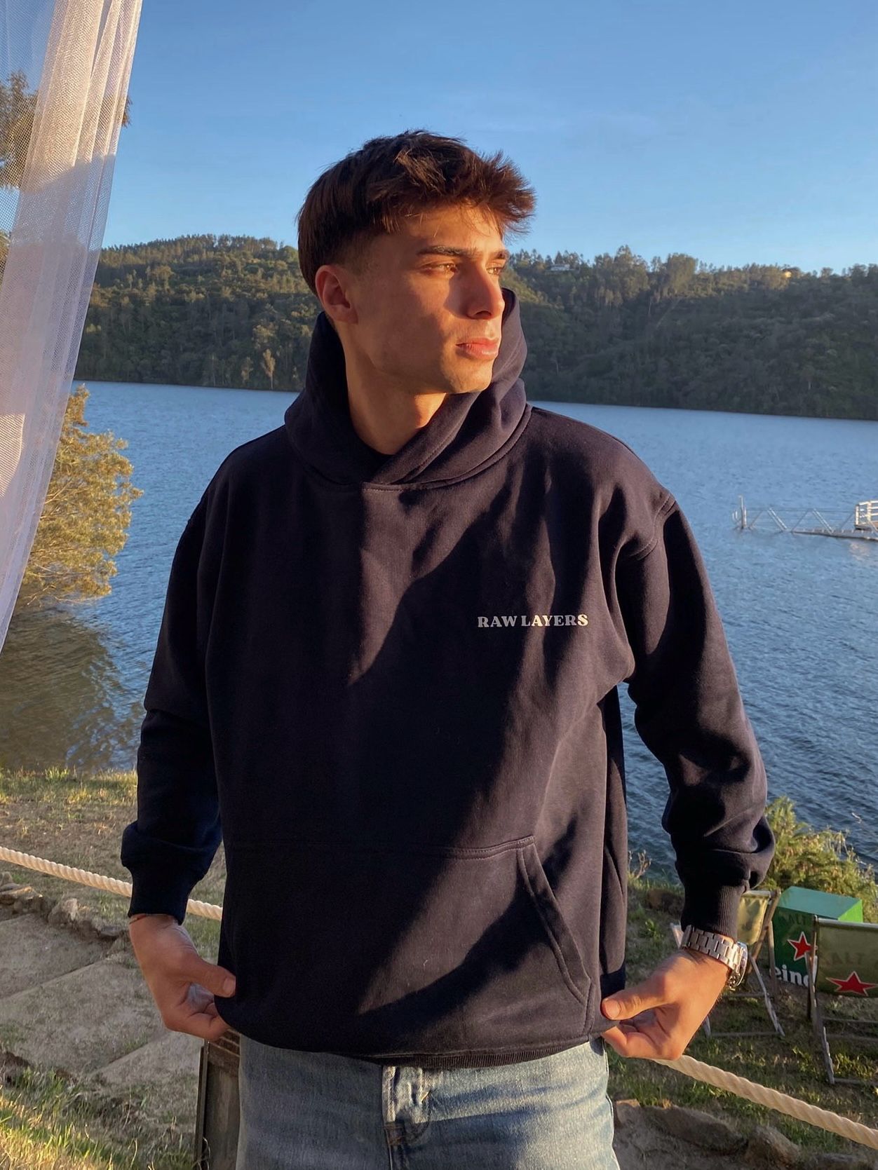 BASIC RAWLAYERS HOODIE NAVY