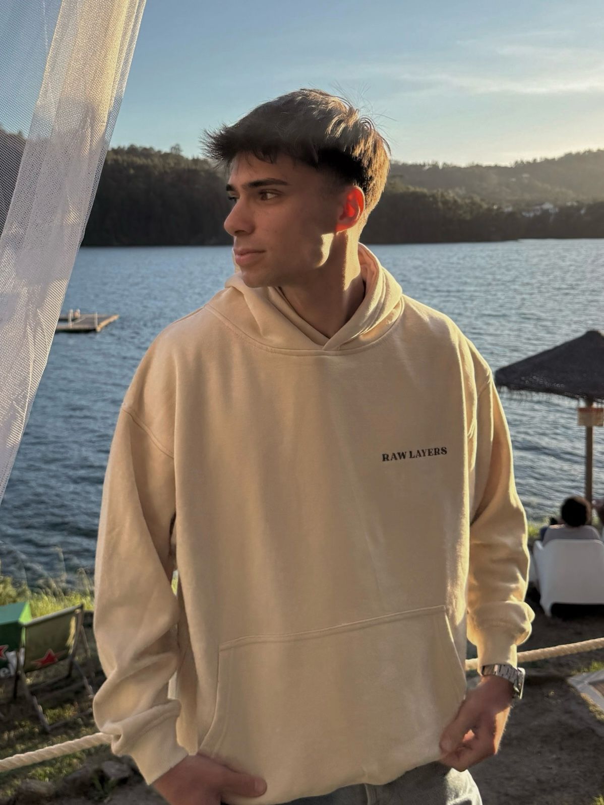BASIC RAWLAYERS HOODIE BEIGE