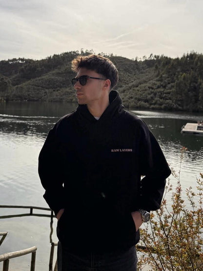 BASIC RAWLAYERS HOODIE BLACK